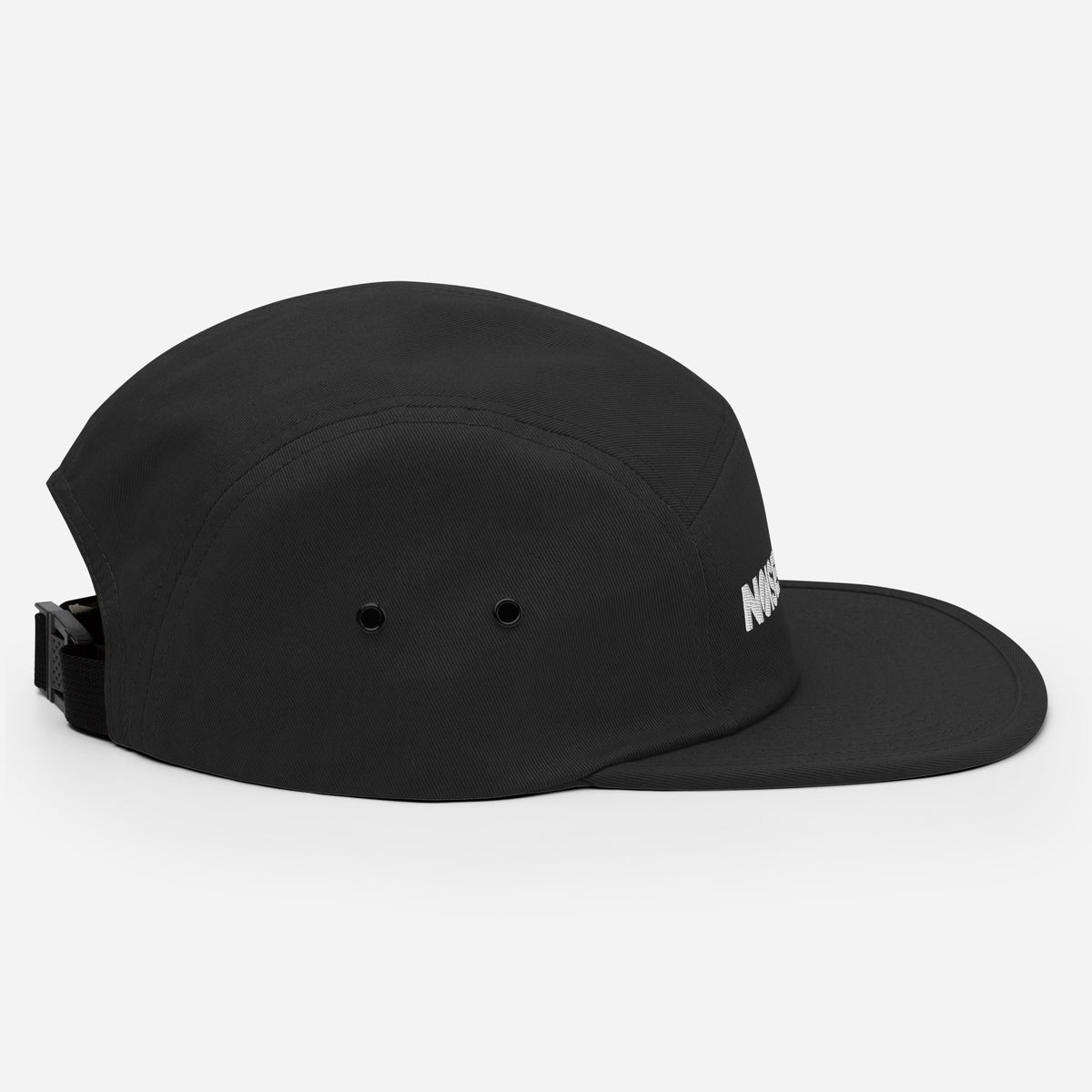 Noise Lab Five-Panel Cap in black, right-side view