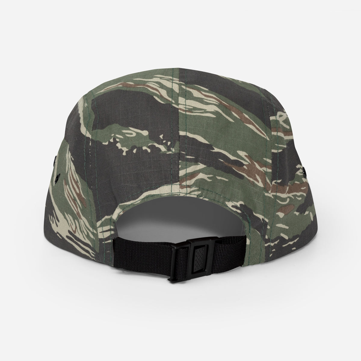 Noise Lab Five-Panel Cap in green tiger camo, back view