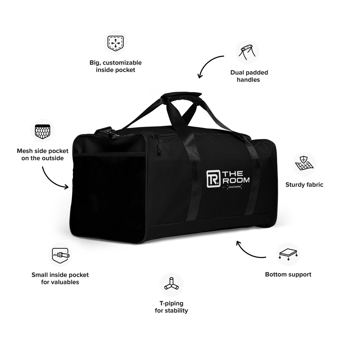 The Room Road Duffle Bag in white, right-front angle