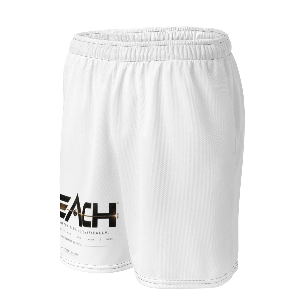 Reach Mesh Shorts in white, left-front angle
