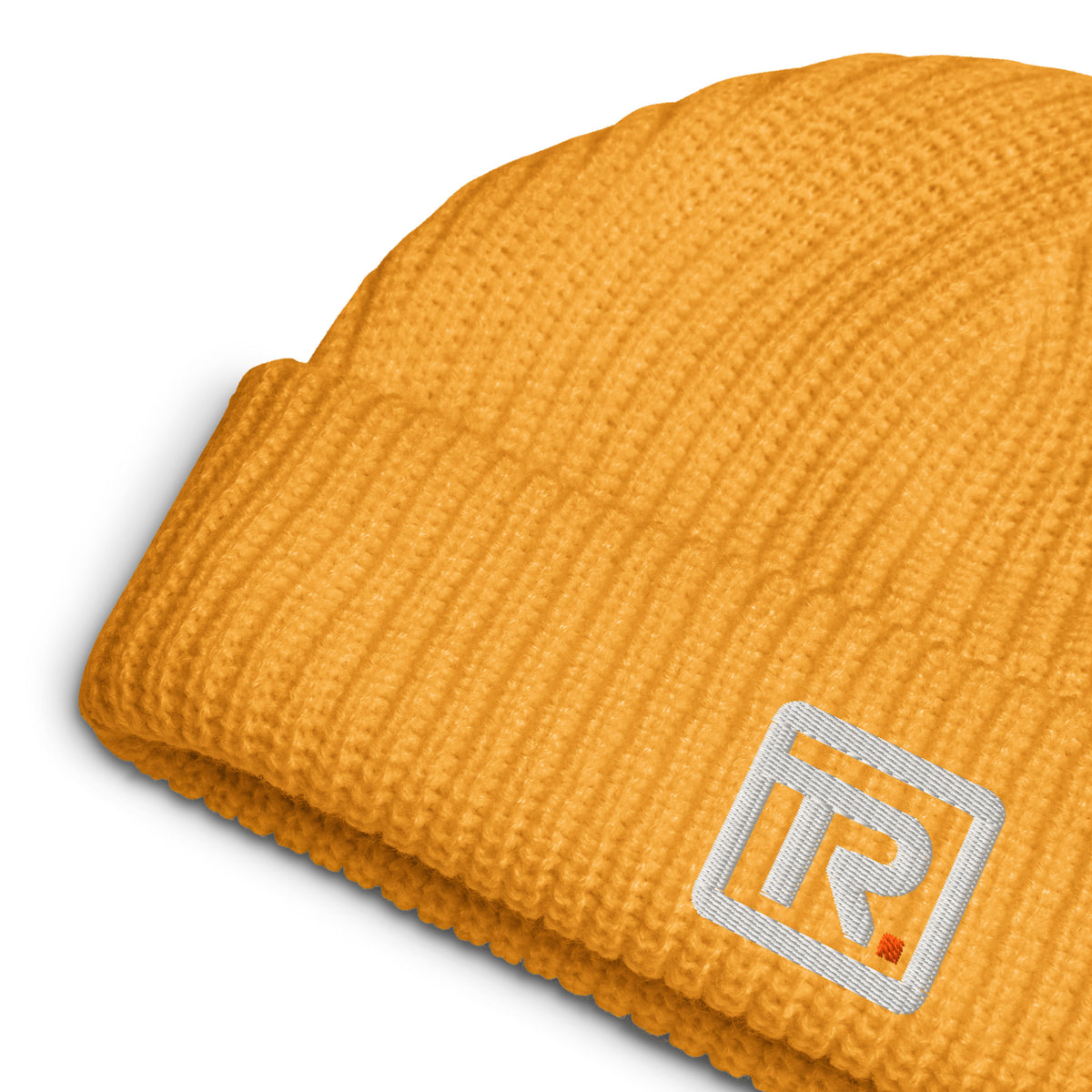 The Room Fisherman Beanie in gold, detail view
