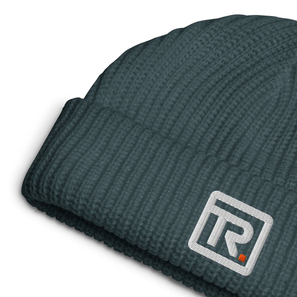 The Room Fisherman Beanie in petrol blue, detail view