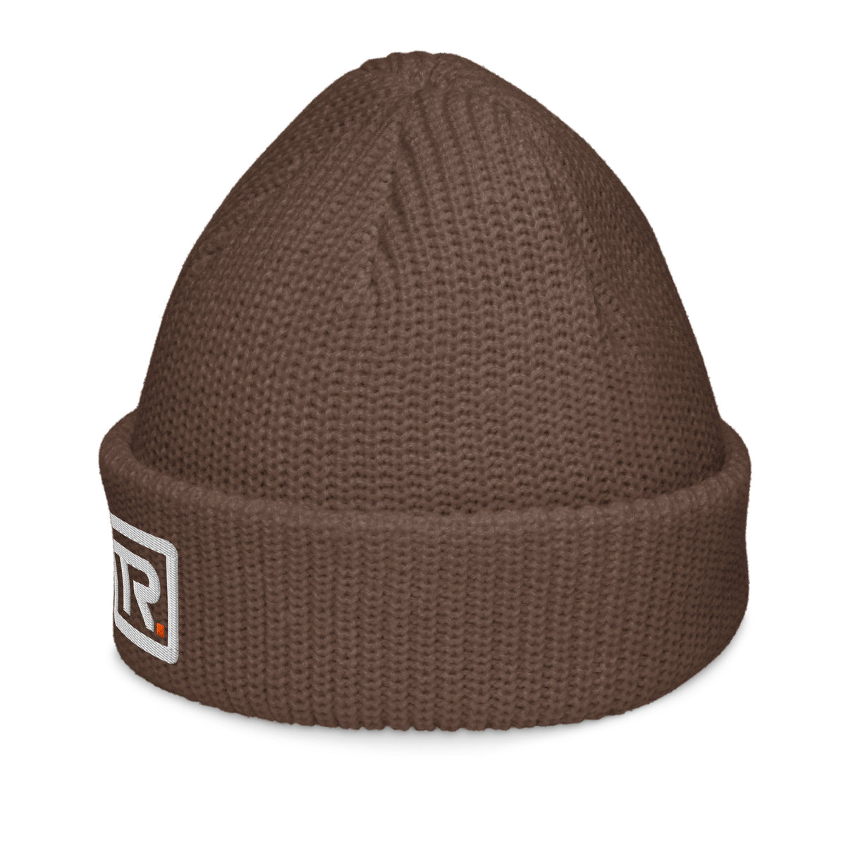 The Room Fisherman Beanie in walnut, left-side view