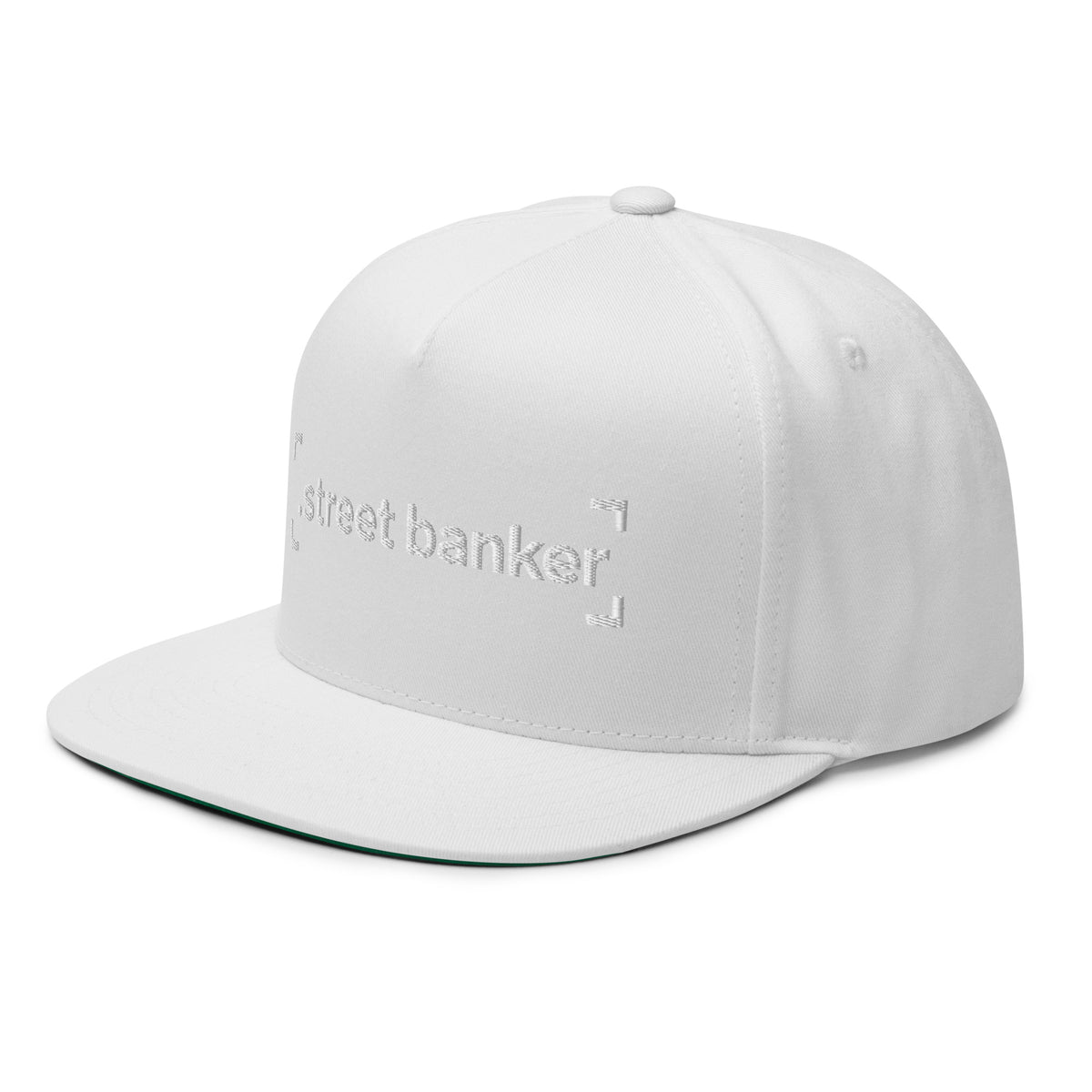 SB-03 Institution Flat Bill in white, left-front angle
