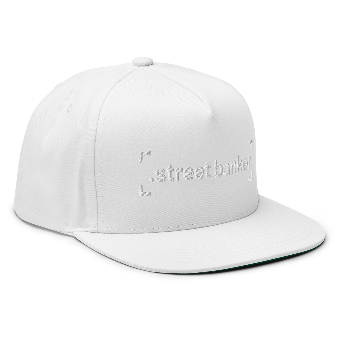 SB-03 Institution Flat Bill in white, right-front angle