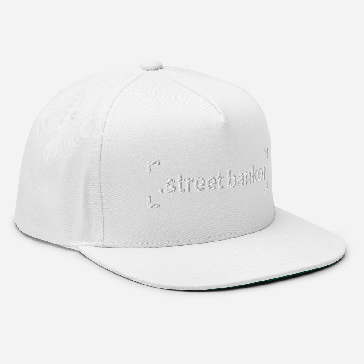 SB-03 Institution Flat Bill in white, right-front angle