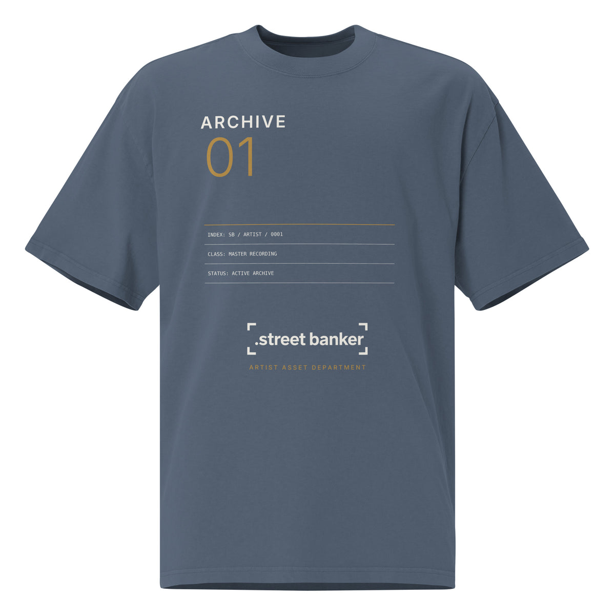 SB-02 Private Client Oversized Tee in faded indigo, front view