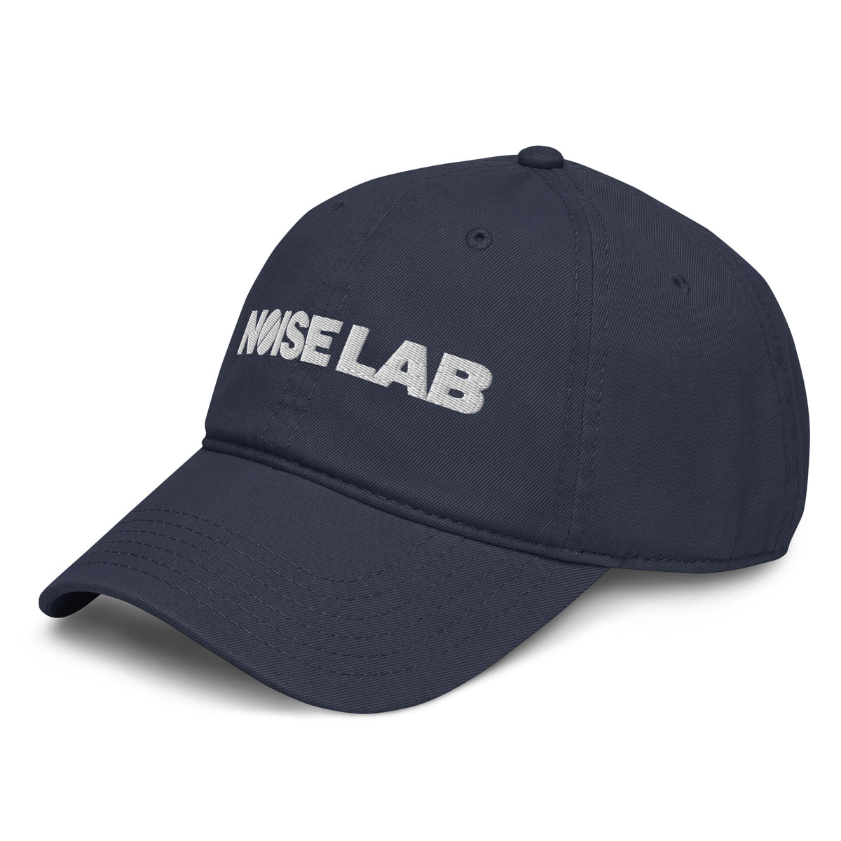 Noise Lab Garment-Washed Baseball Cap in navy, left-front angle