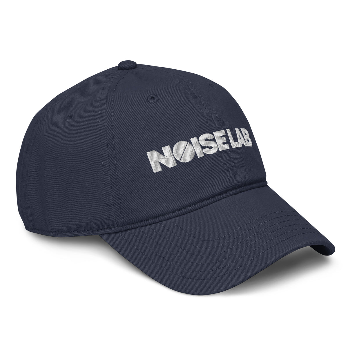 Noise Lab Garment-Washed Baseball Cap in navy, right-front angle