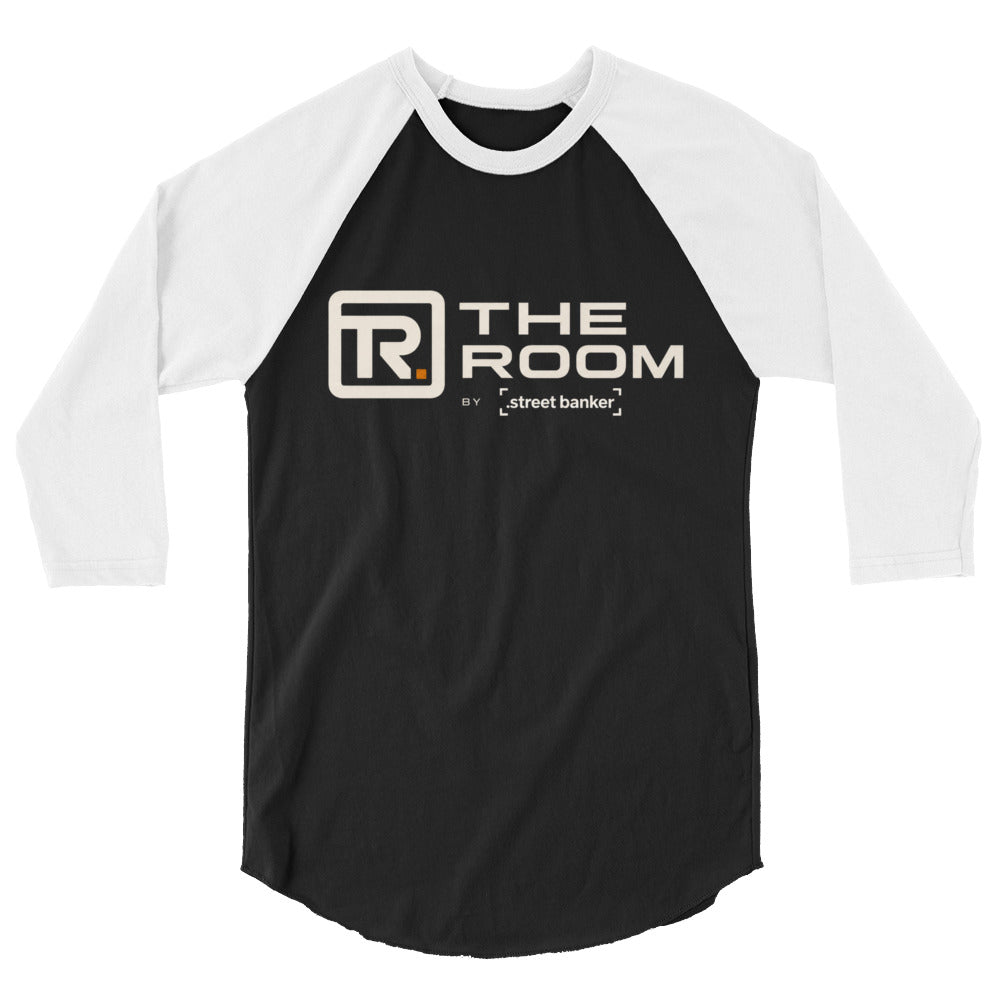 The Room 3/4-Sleeve Raglan Shirt in black and white, front view