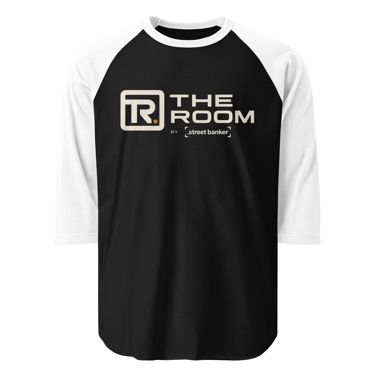 The Room 3/4-Sleeve Raglan Shirt in black and white, front view