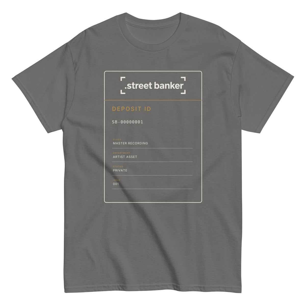 SB-06 Artist Asset Department Tee in charcoal, front view