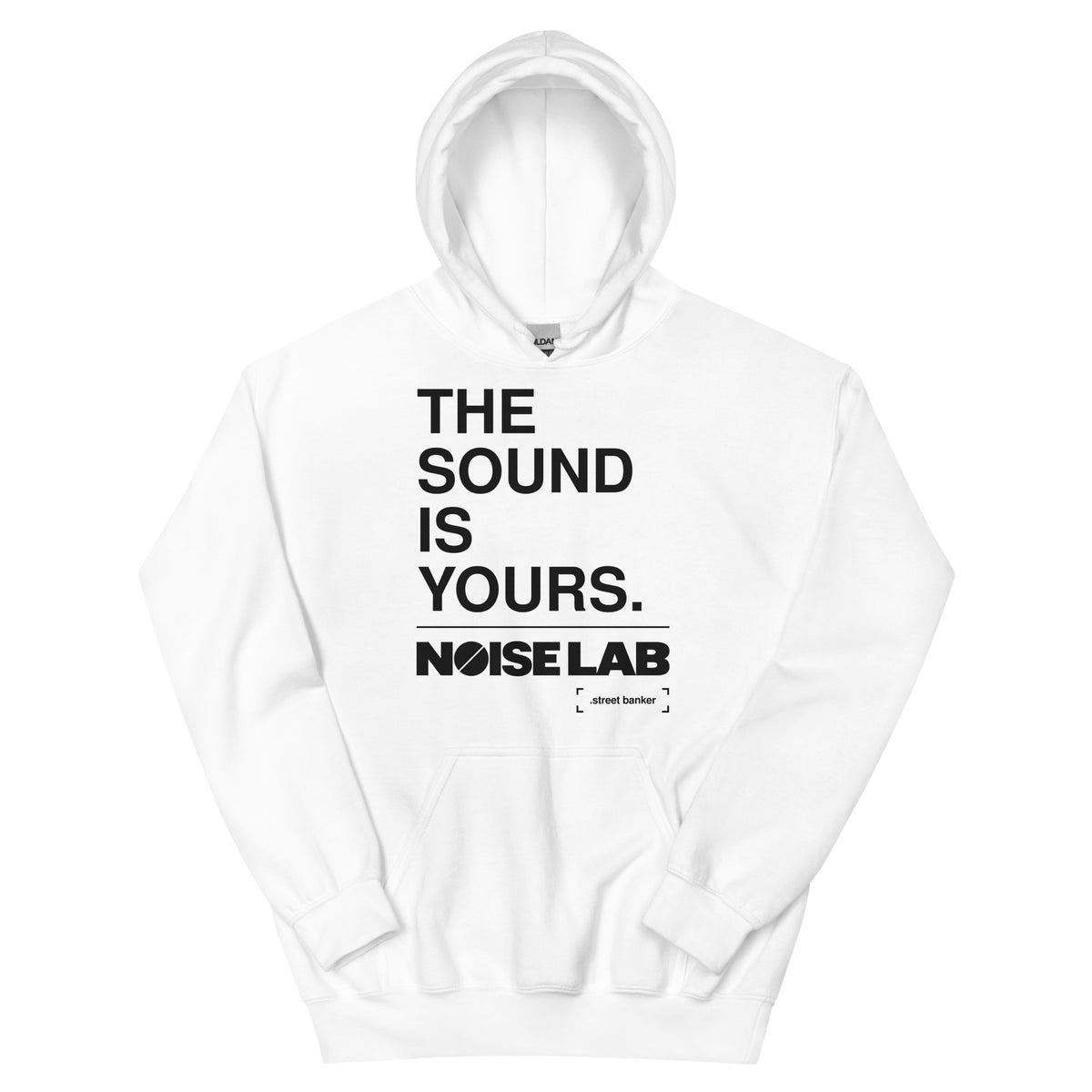 Noise Lab White Pullover Hoodie in white, front view
