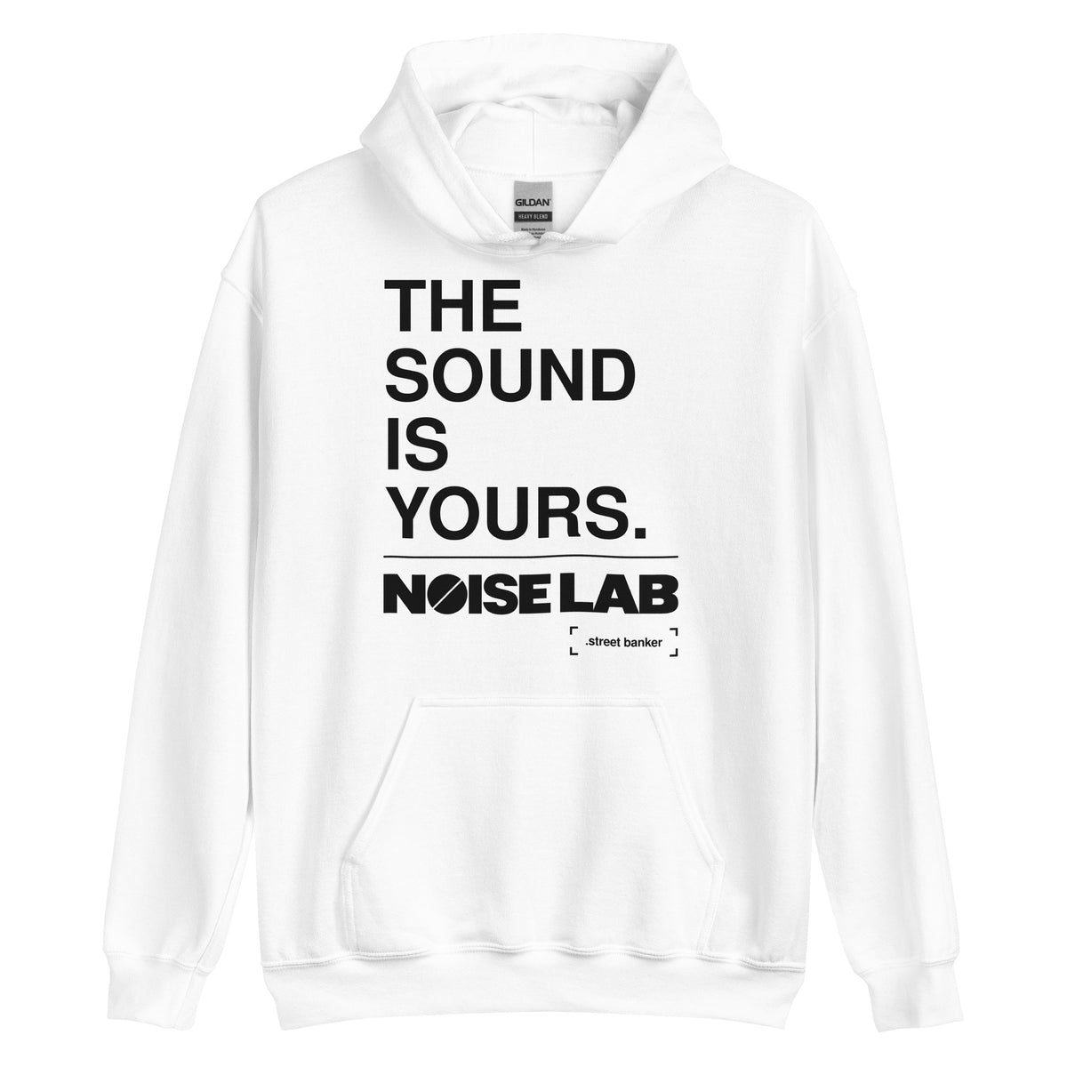 Noise Lab White Pullover Hoodie in white, front view