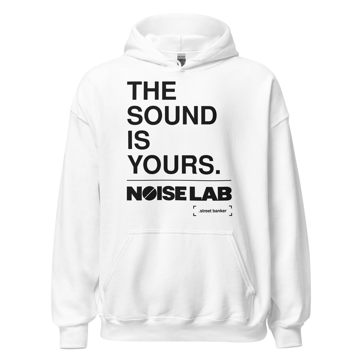Noise Lab White Pullover Hoodie in white, front view
