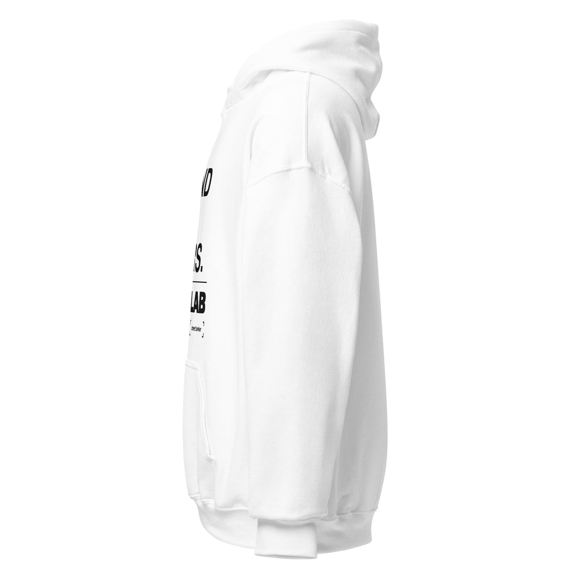 Noise Lab White Pullover Hoodie in white, left-side view