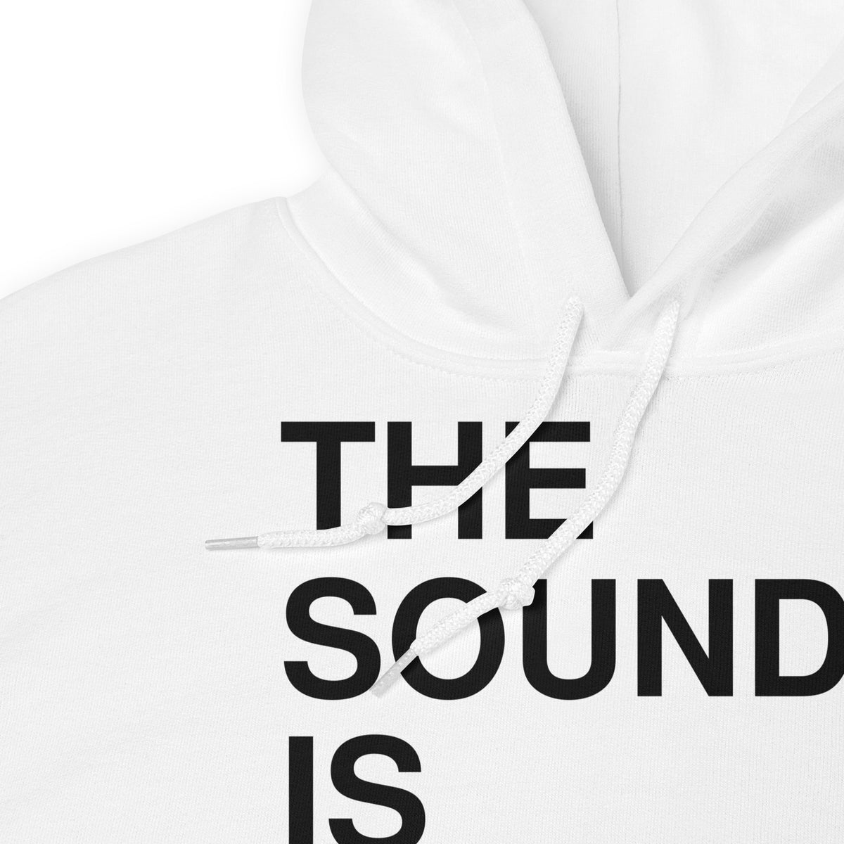 Noise Lab White Pullover Hoodie in white, detail view